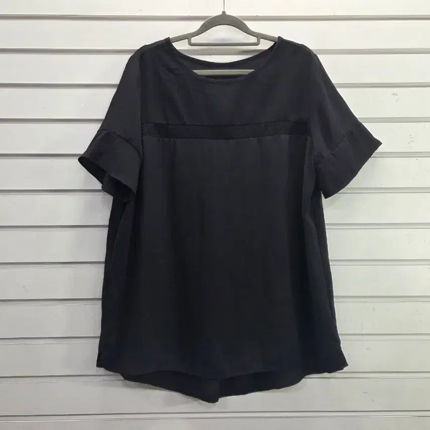 [BUNJANG] Black Chiffon Blouse with Mesh Detail / 블랙 망사포인트 쉬폰 블라우스 77/보물찾기천사