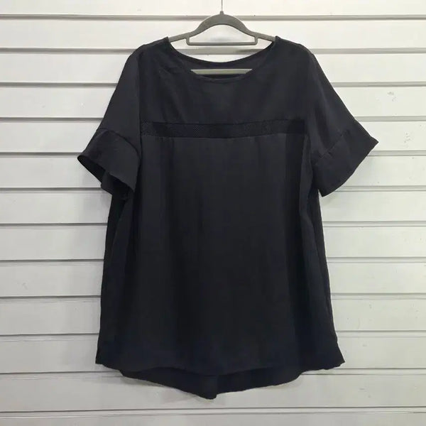 [BUNJANG] Black Chiffon Blouse with Mesh Detail / 블랙 망사포인트 쉬폰 블라우스 77/보물찾기천사