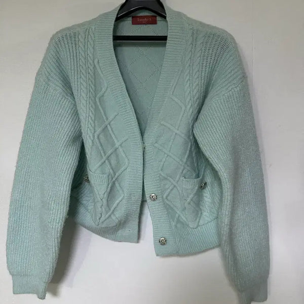 [BUNJANG] Brand Cable Knit Diamond Pattern Cardigan Mint / [Brand] 가디건 민트색