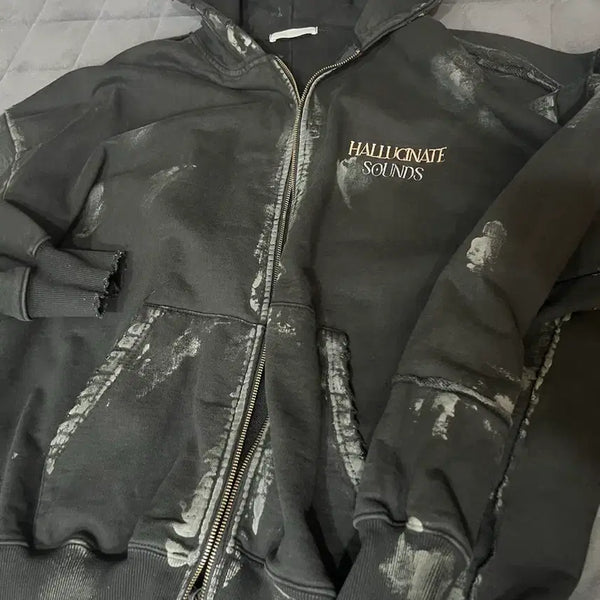 [BUNJANG] Undermycar Soundwave Dirty Coated Jacaranda Zip-Up Hoodie 23ss / 언더마이카 사운드웨이브 더티 코티드 자카란다 후드집업 - 23ss
