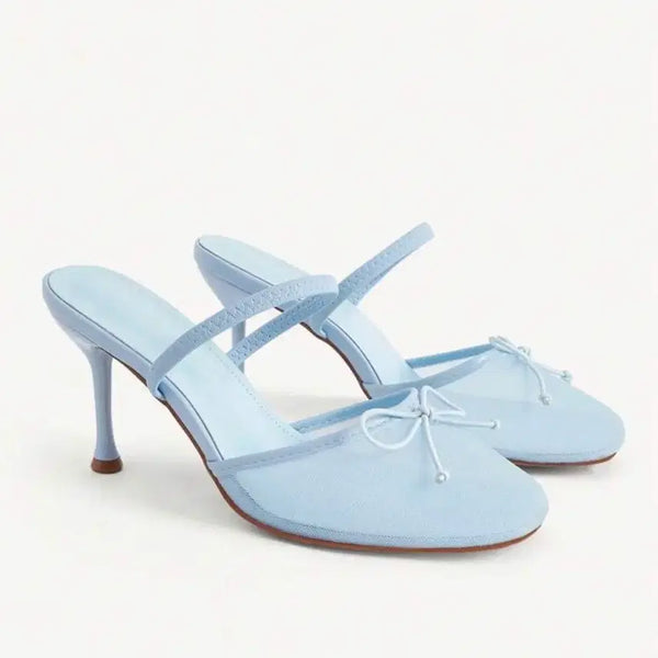 [BUNJANG] Sky Blue Mesh Ribbon Mule Heels (EUR 37) / 하늘색 메쉬 리본 뮬 힐 37