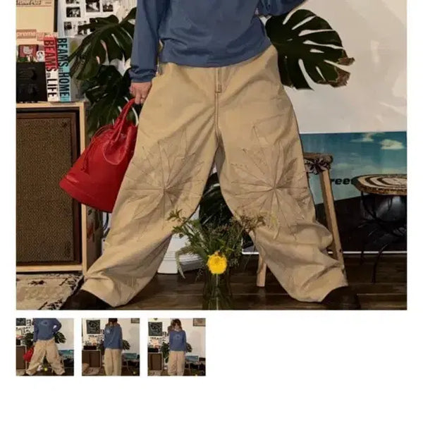 [BUNJANG] Flower Print Pants / 꽃 아플리케 팬츠