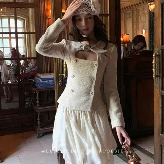 [BUNJANG] Parisian Vibe Bow Square Tweed Jacket / 파리지앵바이브 보우 스퀘어 트위드자켓