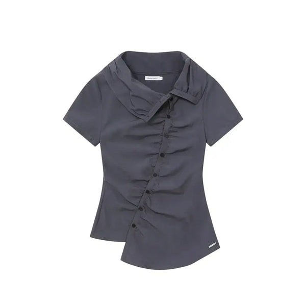 [BUNJANG] Miseki Seoul High Neck Shirring Button Shirt / 미세키서울 하이넥 셔링 버튼 셔츠