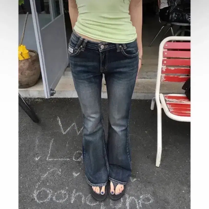 [BUNJANG] Low Rise Bootcut Washed Denim Pants / 로우라이즈 부츠컷 워싱 데님 팬츠 청바지 빈티지