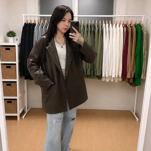 [BUNJANG] LEFTSEOUL 100% Lambskin Vegetable Tanned Overfit Jacket Brown / 새상품)레프트서울 (LEFTSEOUL)100% 램스킨 베지터블 오버핏  자켓 브라운