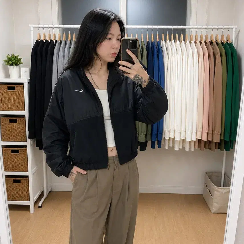 [BUNJANG] Nike Women's Therma-FIT Fleece Color-Block Zip-Up Jacket Black / 나이키 여성 Therma-FIT 플리스 배색 집업 자켓 블랙 S