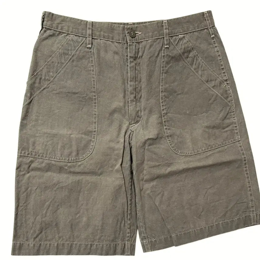 [BUNJANG] BONKURA Ripstop Cotton Baker Short Pants - Olive / 본쿠라 립스톱 코튼 베이커 쇼트팬츠