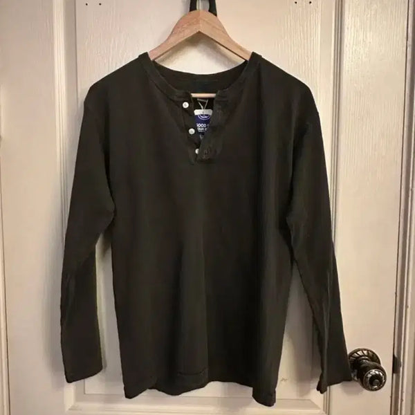 [BUNJANG] Good On Henly Neck Short Sleeve T-Shirt Black / 굿온 헨리넥 반팔티 블랙