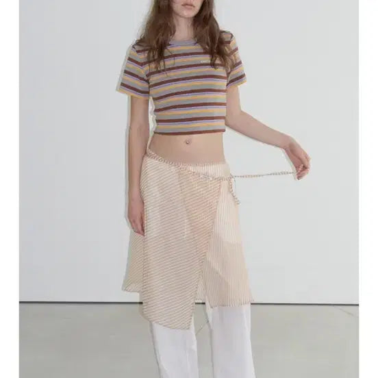 [BUNJANG] Overdue Flare Stripe Wrap Skirt - Yellow / 오버듀플레어 스트라이프 랩 스커트-옐로우