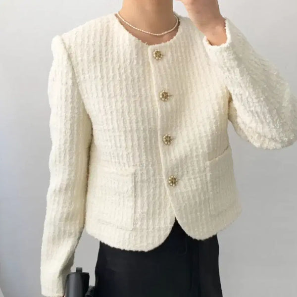 [BUNJANG] Helvetica Heart Button Tweed Jacket Free Size / 헬베티카(helvetica) 하트버튼 트위드자켓 프리사이즈 새상품