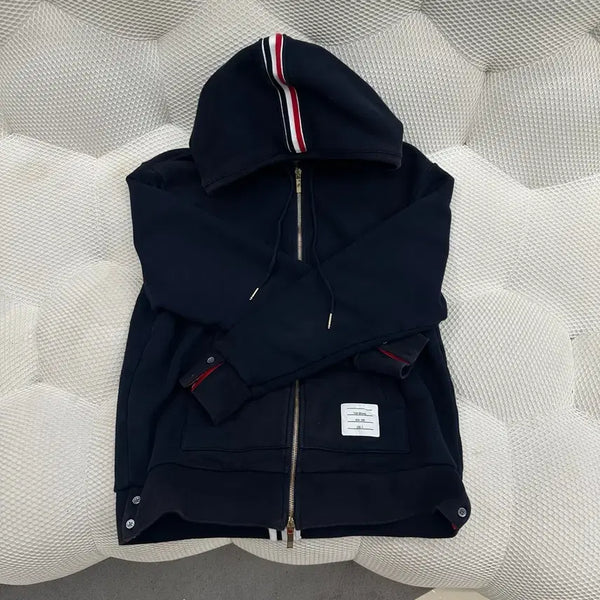 [BUNJANG] Thom Browne Back Tricolor Navy Hoodie Zip-Up / 톰브라운 백삼선 네이비 후드집업
