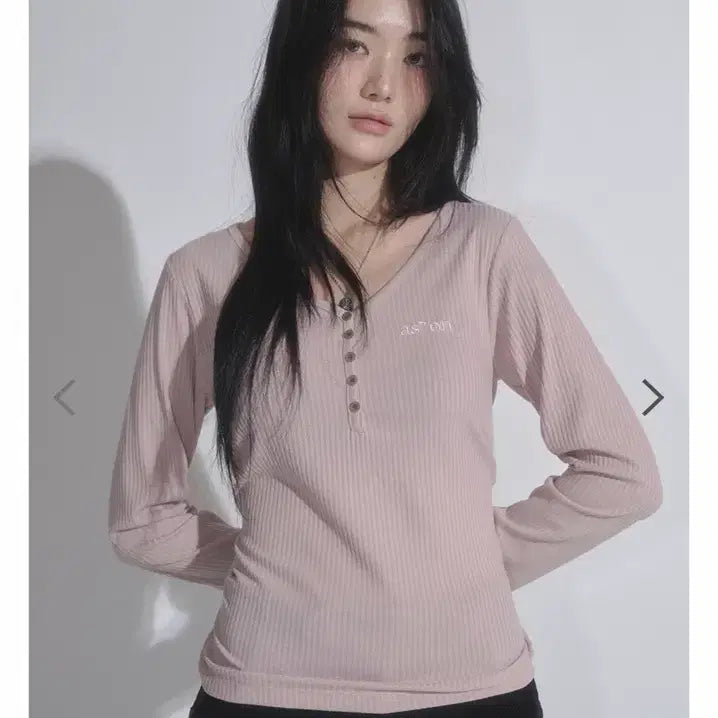 [BUNJANG] ASON WISH Ribbed Button Tee Pink / 애즈온 위시 버튼티 핑크