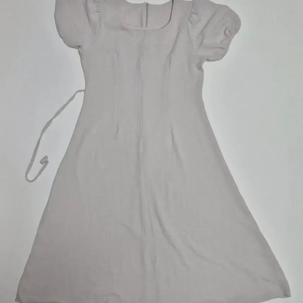 [BUNJANG] Puff Sleeve Square Neck Long Dress - Oatmeal Beige / 원피스 새상품