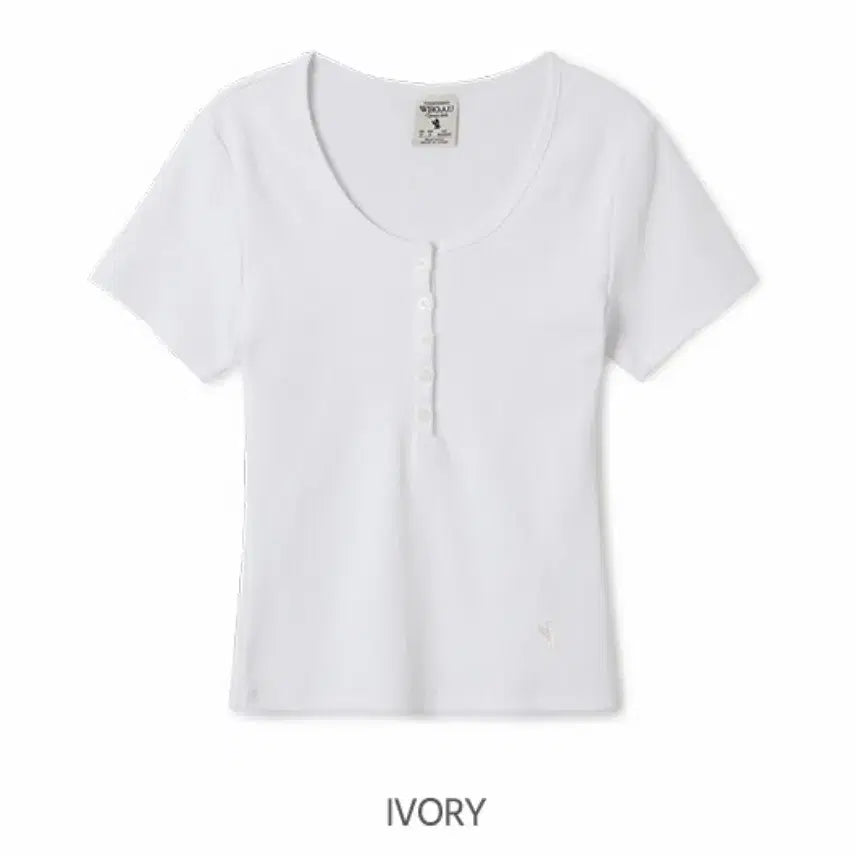 [BUNJANG] Who.a.u Ribbed Henley Neck T-Shirt Ivory Size S / 후아유 who.a.u 골지 헨리넥 티셔츠