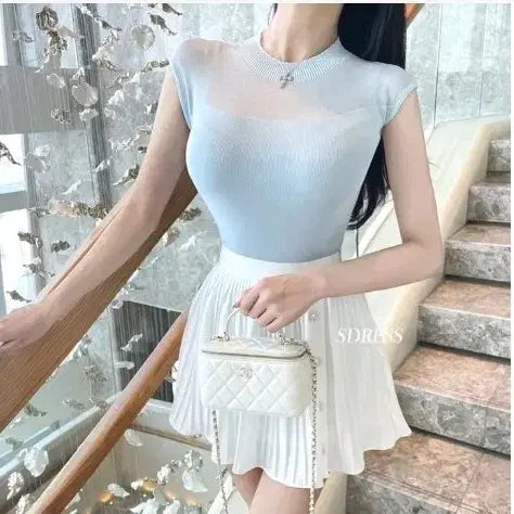 [BUNJANG] S Dress Pastel Mock Neck Cap Sleeve T-Shirt / 에스드레스 파스텔 반목 캡소매 반팔 핑크 소라