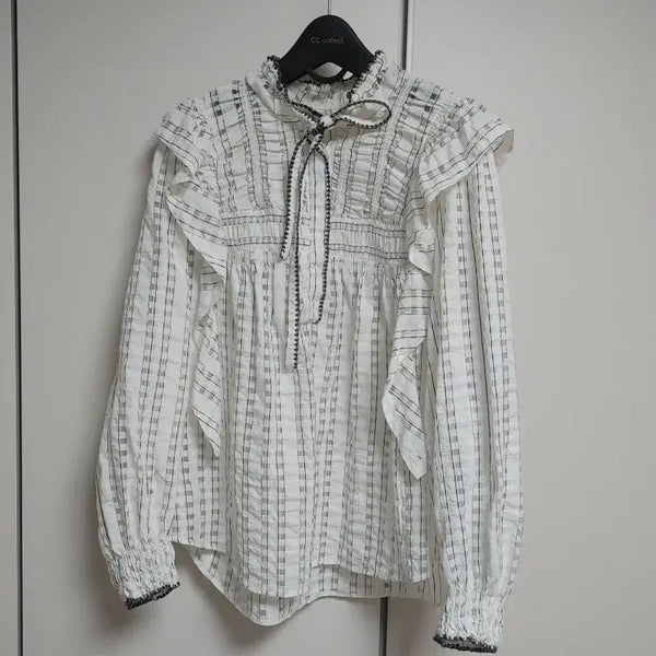 [BUNJANG] Objet Check Ruffle Blouse / 오브제 체크 러플 블라우스