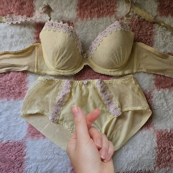 [BUNJANG] Yellow Lace Bra and Panty Set (80A / 95) / (중고) 옐로우 레이스 브라팬티 세트 (80A / 95)