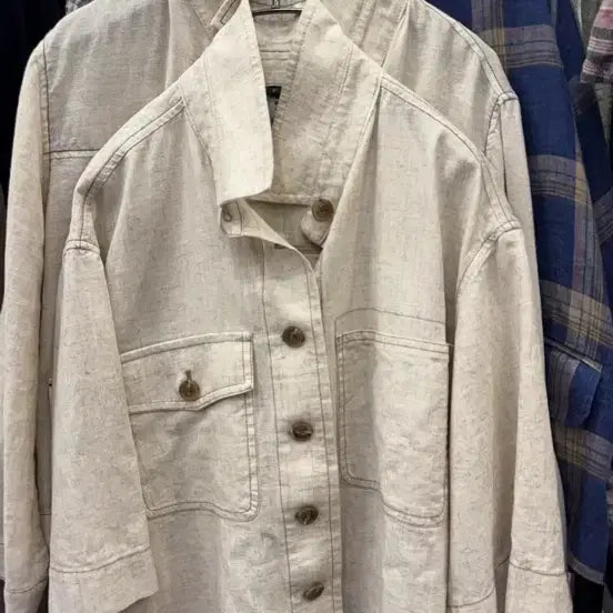 [BUNJANG] Linen Pocket Stitch Short Jacket - Oatmeal Beige / [미착용 새상품] 린넨 포켓 스티치 숏 자켓