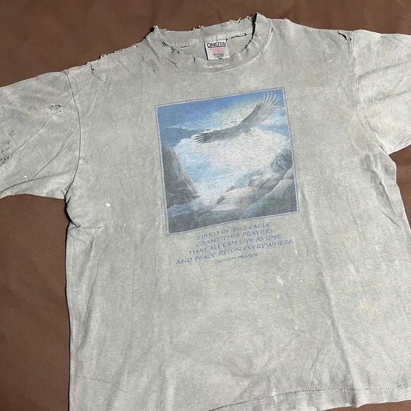 [BUNJANG] 90s Single Stitch Distressed Eagle Print Vintage T-Shirt / 90S 싱글스티치 디스트레스트 이글프린팅 빈티지 티셔츠-c006