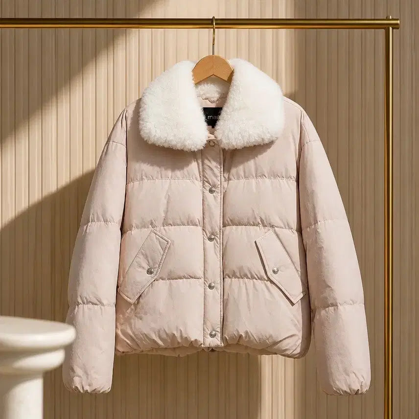 [BUNJANG] Maje 2022 Cashmere Fur Collar Goose Down Short Padding / 마쥬 MAJE 2022 캐시미어 퍼 카라 구스다운 숏 패딩 43호