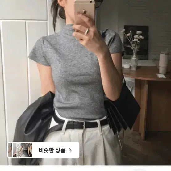 [BUNJANG] Black Monica Wool Soft Basic Cap Sleeve Layered Inner Knit - Light Grey / 블랙모니카 울 소프트 베이직 캡소매 레이어드 이너 반목 반팔 니트 연그레이