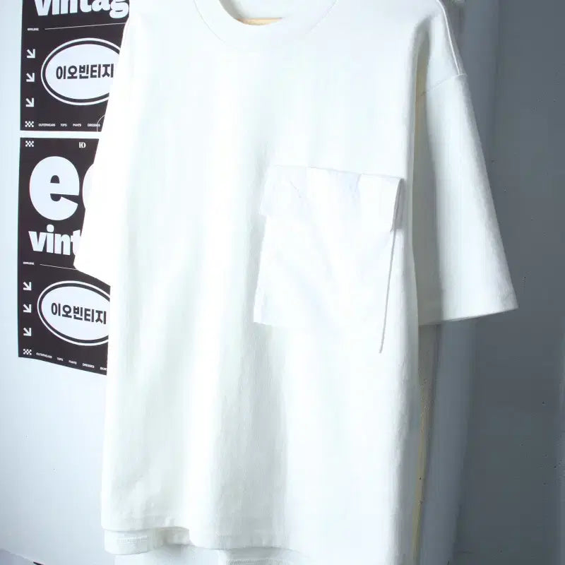 [BUNJANG] KIM MON Basic Pocket T-shirt White / (F) 키먼 반팔 티셔츠 포켓 화이트 무지 놈코어-H36897