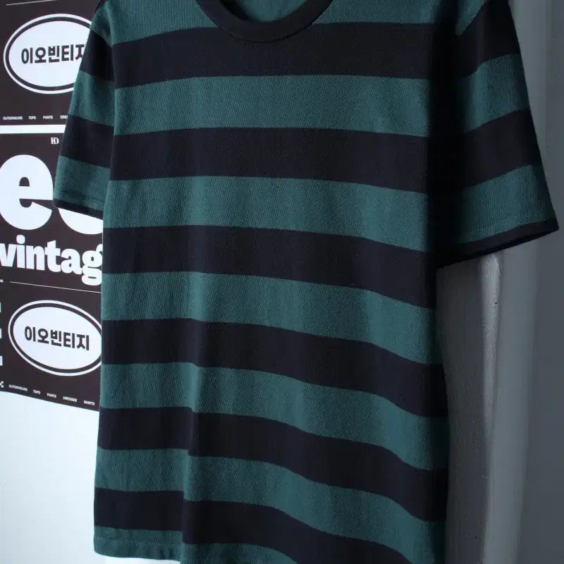 [BUNJANG] 8Seconds Striped T-Shirt Green / (S-M) 에잇세컨즈 반팔 티셔츠 스트라이프 그린 올드스쿨-H36931