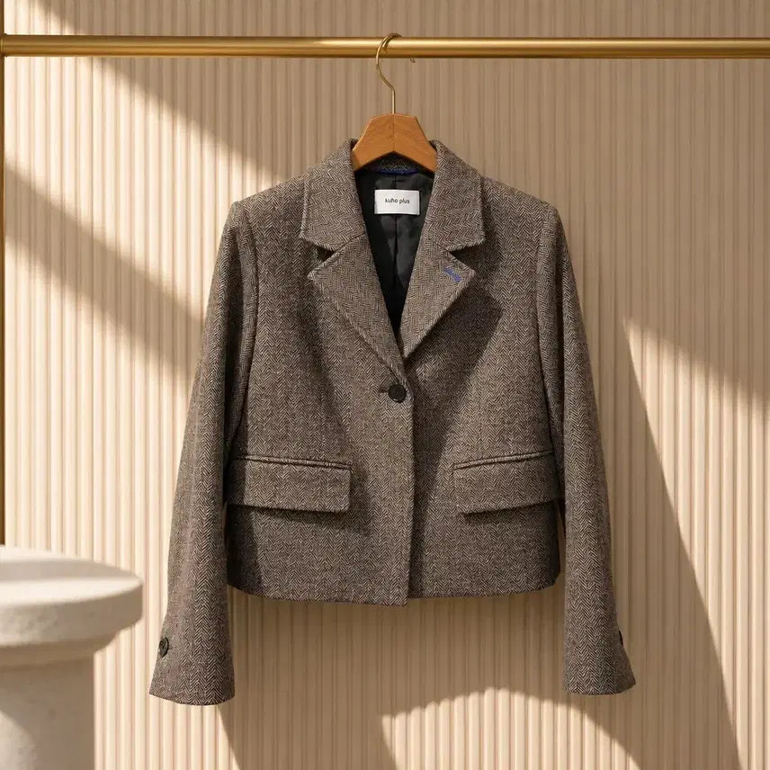 [BUNJANG] KUHO PLUS 2021 Herringbone Wool Cropped Jacket Size 1 / 구호플러스 KUHO PLUS 2021 헤링본 울 크롭 자켓 1사이즈