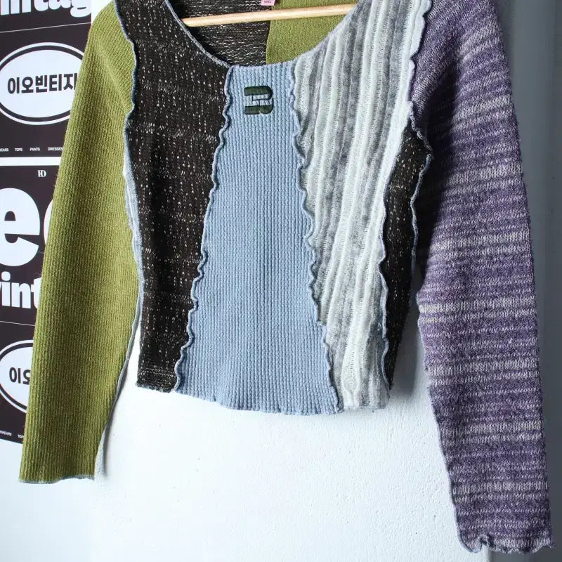 [BUNJANG] W(F) Pepper Pepper Long Sleeve T-shirt Knit Collage Crop Unique / W(F) 페퍼페퍼 긴팔티셔츠 니트 콜라쥬 크롭 유니크-H36946