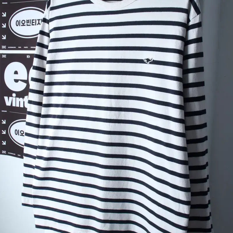 [BUNJANG] Naders Striped Long Sleeve T-Shirt Navy / (L-XL) 네이더스 긴팔티셔츠 스트라이프 네이비 올드스쿨-H36951