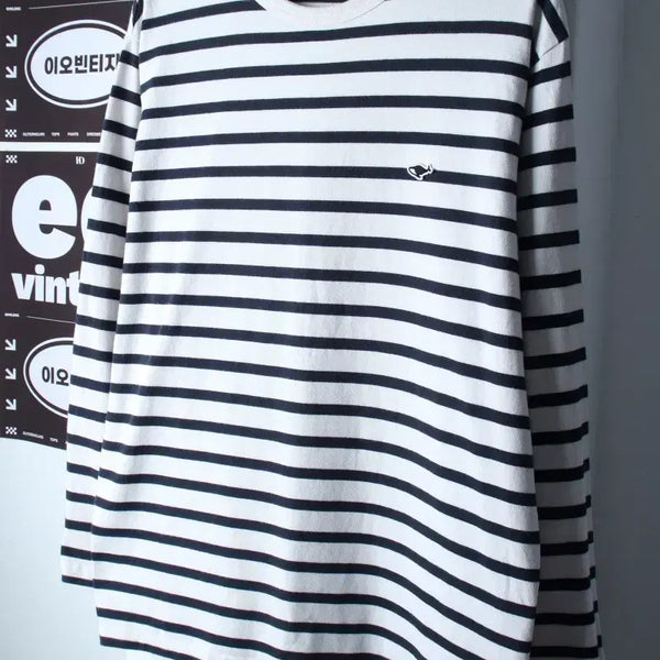 [BUNJANG] Naders Striped Long Sleeve T-Shirt Navy / (L-XL) 네이더스 긴팔티셔츠 스트라이프 네이비 올드스쿨-H36951