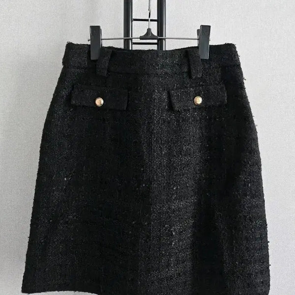 [BUNJANG] Calligraphe Black Tweed Skirt Gold Button / 칼리거벨트 블랙 트위드 스커트 골드 버튼