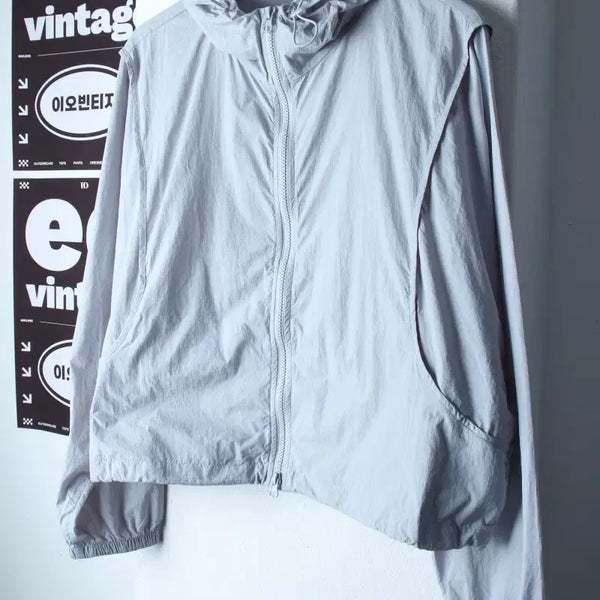 [BUNJANG] SPAO Lightweight Semi-Cropped Windbreaker Jumper Jacket (Light Blue) / W(L) 스파오 집업 바람막이 점퍼자켓 연블루 경량 세미크롭-H36957
