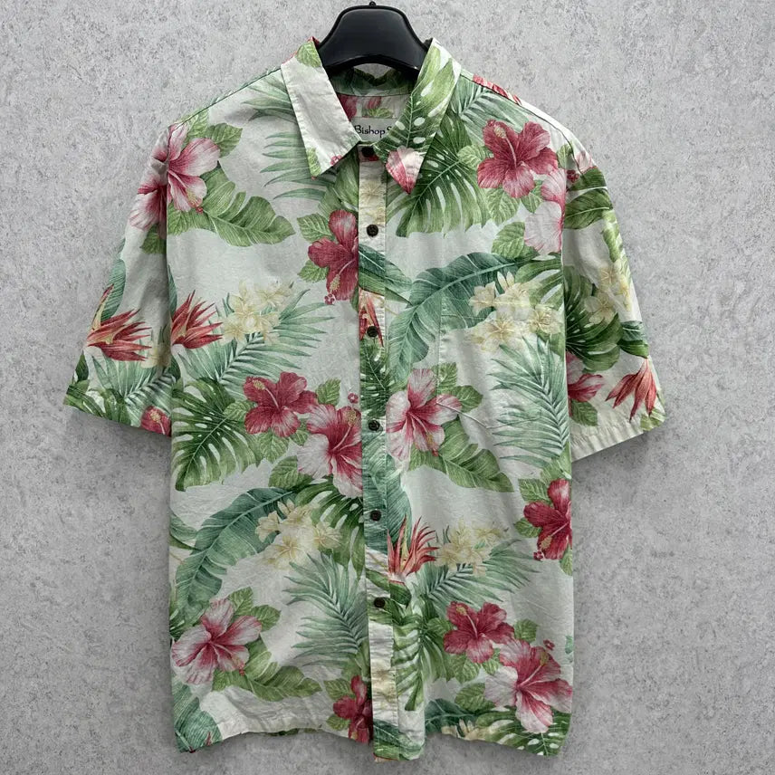 [BUNJANG] Men's Loose Fit Hawaiian Short Sleeve Shirt / 110 리버스 프린팅 남자 루즈핏 하와이안 반팔 셔츠