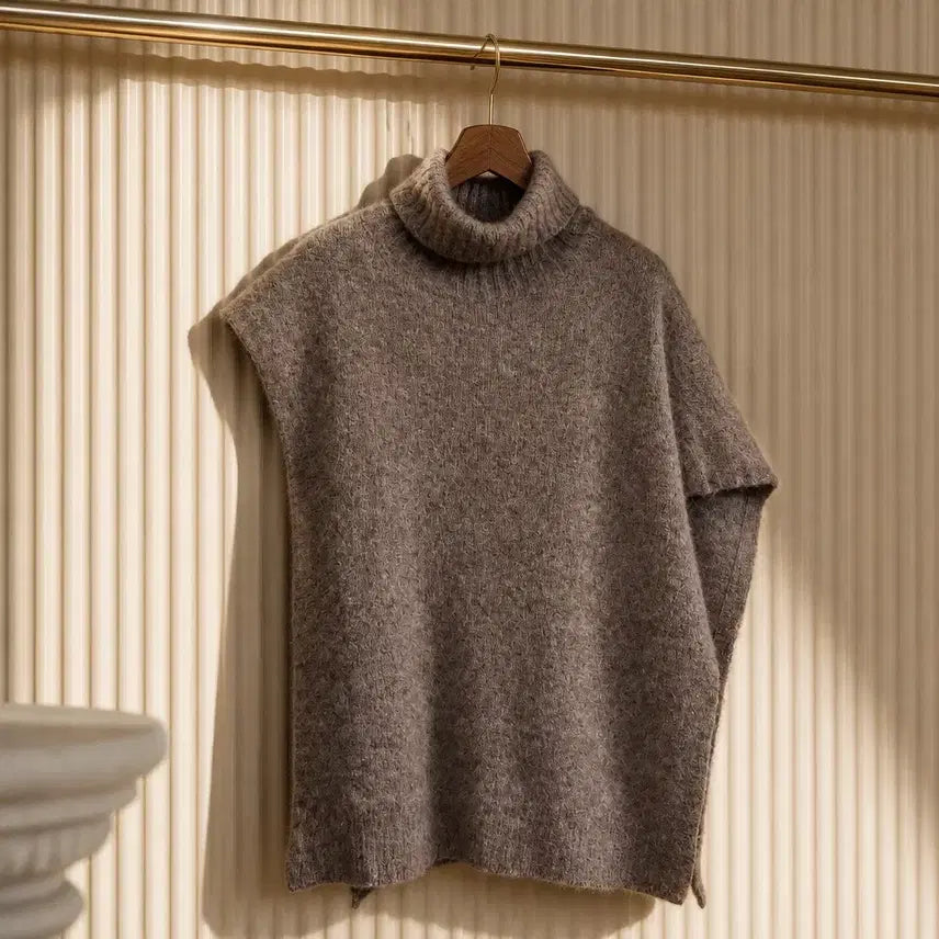 [BUNJANG] TIME Cashmere Blend Turtleneck Oversized Knit Vest (Size F) / 한섬 TIME 타임 캐시미어 혼방  터틀넥 오버핏 니트 베스트 F사이즈