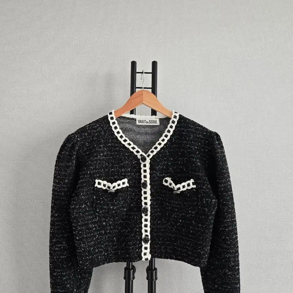 [BUNJANG] Vault By Seoul Tweed Crop Jacket Black / VAULT BY SEOUL 트위드 크롭 자켓 블랙