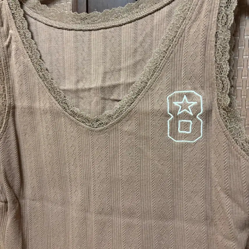[BUNJANG] Brown Lace V-Neck Ribbed Camisole / 브라운 레이스 브이넥 골지 나시