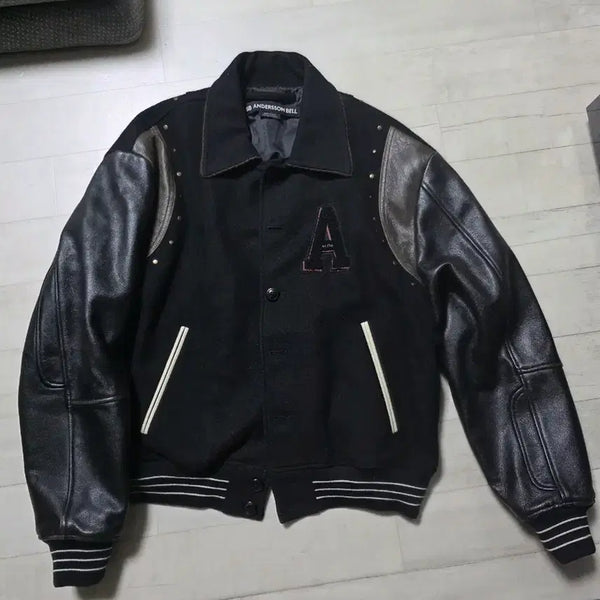 [BUNJANG] Andersson Bell Wool Leather Patch Varsity Jacket L / 앤더슨벨 울 레더 패치 바시티 L
