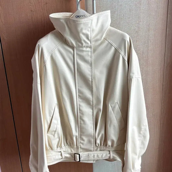 [BUNJANG] Zara Oversized Leather Jacket Butter/Ivory / 자라 오버핏 레더자켓 가죽자켓 버터/아이보리 컬러 (착샷O)