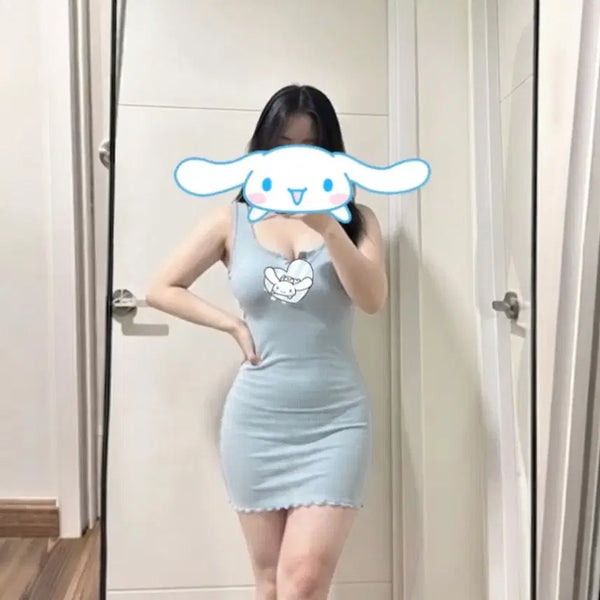 [BUNJANG] Ribbed Knit Dress Set with Seamless Panties / 골지쫀득원피스 세트 (중고팬티포함) 착샷O