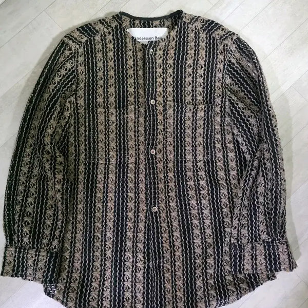 [BUNJANG] Andersson Bell Flower Embroidery Collarless Shirt S / 앤더슨벨 플라워 엠브로더리 카라리스 셔츠 S