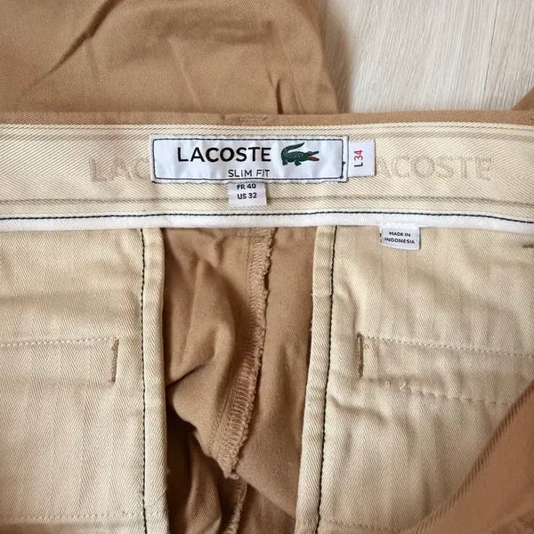 [BUNJANG] Lacoste Beige Slim Fit Cotton Chinos / 라코스테 베이지 슬림핏 치노 면바지 코튼팬츠 32?34?