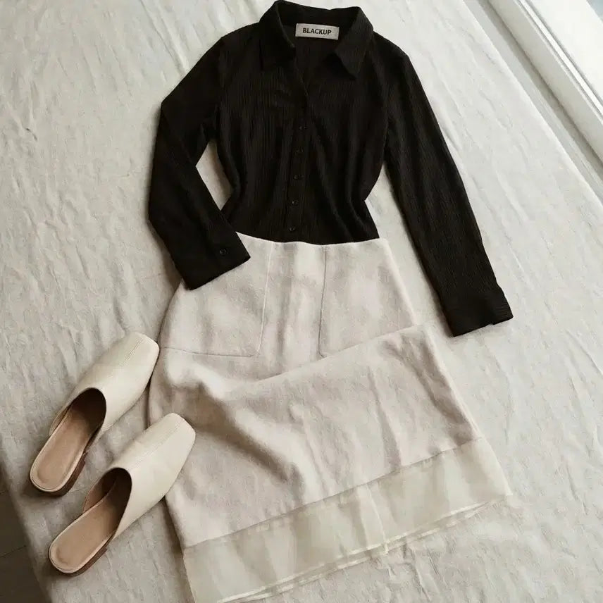 [BUNJANG] BLACKUP Vertical Stripe Sheer Shirt / BLACKUP] 블랙  세로 스트라이프 셔츠