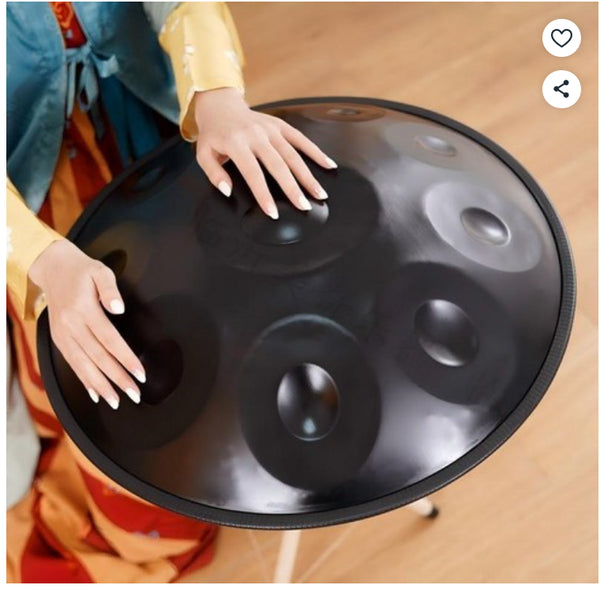 [BUNJANG] 9-Note G Key Steel Handpan Drum with Pouch - 18-inch Black / 핸드팬 드럼 9음계 G키 스틸 텅드럼 세트 타악기 힐링 명상 악기 사운드 테라피전용 파우치 포함18인치 블랙