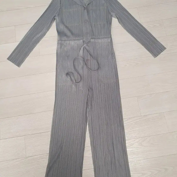 [BUNJANG] Wrinkled Wide Jumpsuit Grey / 주름 와이드 점프수트 그레이