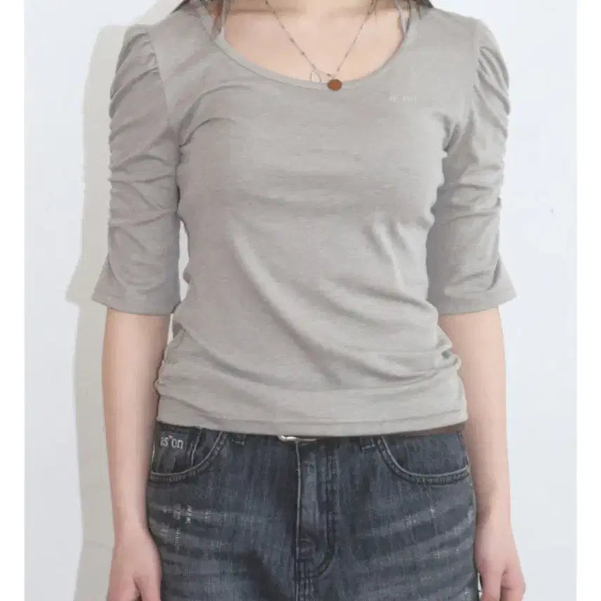 [BUNJANG] AZON Crinkle Puff Tee - Light Khaki / 애즈온 퍼프 티 CRINKLE PUFF TEE / LIGHT KHAKI