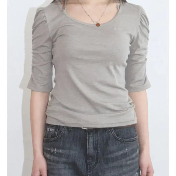 [BUNJANG] AZON Crinkle Puff Tee - Light Khaki / 애즈온 퍼프 티 CRINKLE PUFF TEE / LIGHT KHAKI