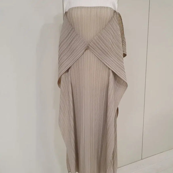 [BUNJANG] Pleated Sleeveless Long Dress - Beige / 플리츠 민소매 원피스 베이지
