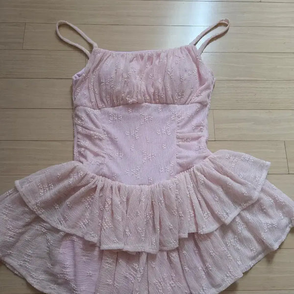 [BUNJANG] Ribbon Shirring Tiered Mini Dress / 리본 셔링 캉캉 원피스